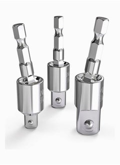 Y&D Power Drill Sockets Adapter, Impact Driver Rotatable Hex Shank Socket to Adapter 1/4" 3/8" 1/2" 3-Piece  - Image 1