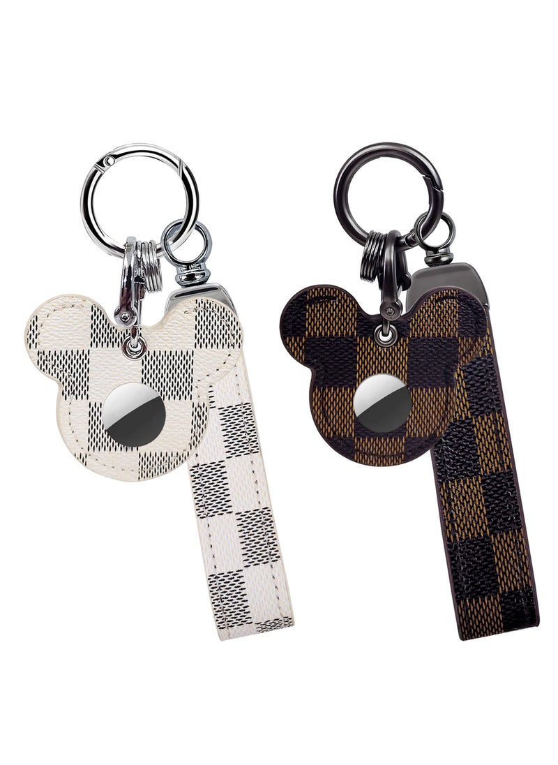 ILovhaprty 2pcs Leather Car Keychain Set White and Brown Cute Key Chain for Car Keys Kawaii Charms for Bag  - Image 1