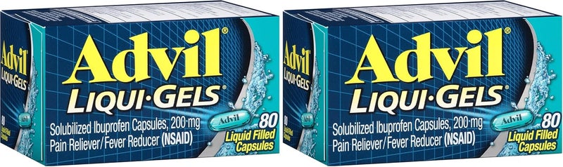 Advil أدفيل ليكوي جيلز مسكن للألم وخافض للحرارة دواء للألم للبالغين مع إيبوبروفين 200 ملغ لصداع وآلام الظهر وآلام الحيض وتخفيف آلام المفاصل 80 كبسولة سائلة معبأة في عبوة من 2 - Image 1