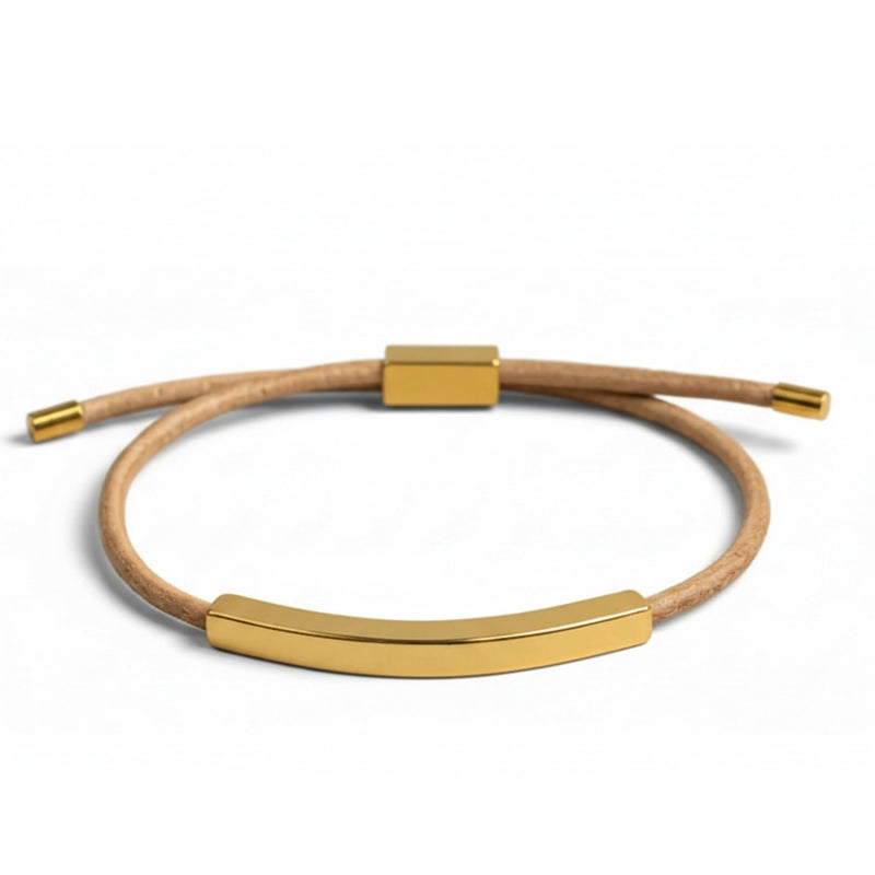 Leporem Women's Brown 18K Gold Plated Curved Bar Leather Bracelet, Adjustable Genuine Cowhide Cord Slider Wristband, Minimalist Friendship Jewelry Gift for Teen Girls, Gift Box Included (Brown) - Image 1