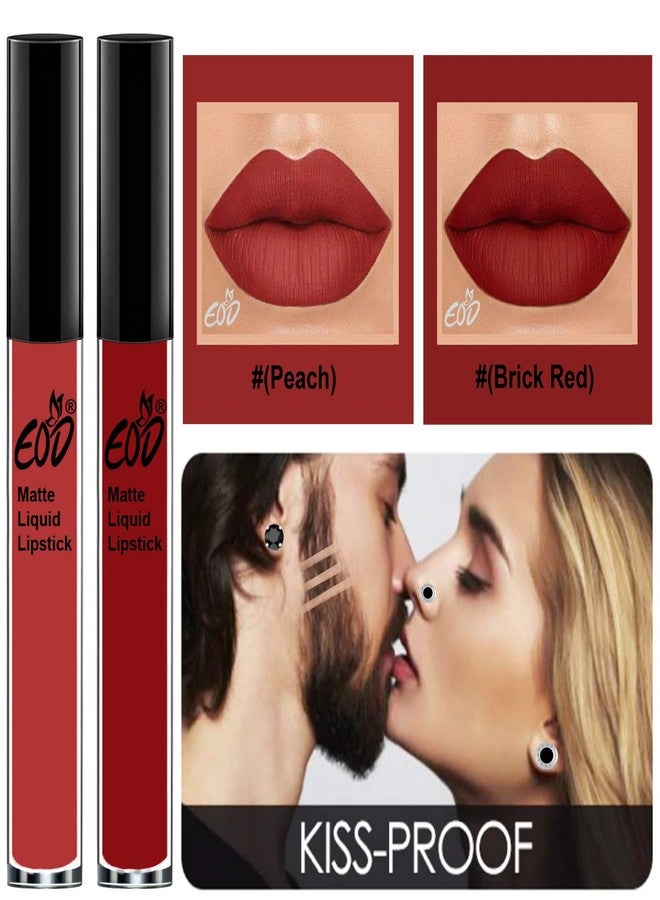 EOD® Elite Collection Long Lasting Waterproof 100% Vegan Made in India Matte Liquid Lipstick Combo of 2 Lip Gloss(Peach, Brick Red) - Image 3