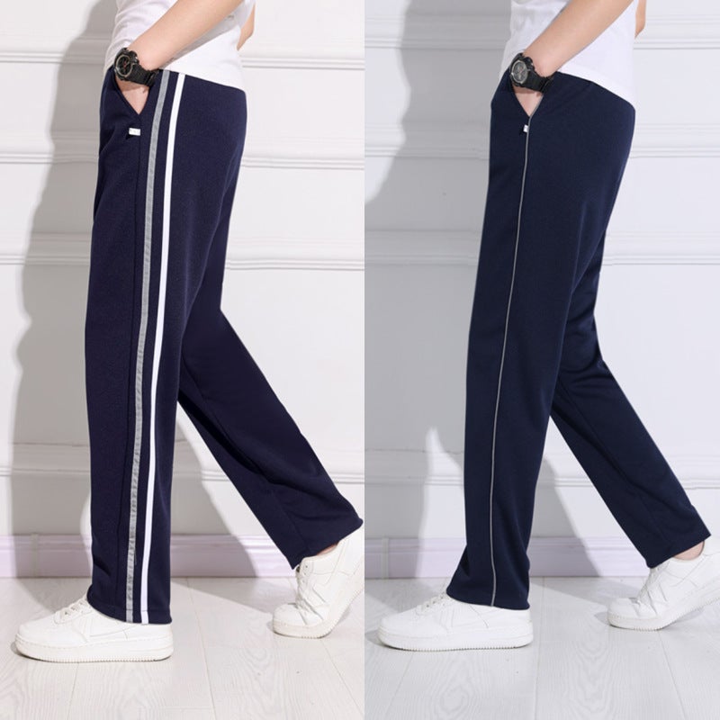 One Bar School Uniform Pants Thin Grey Strip Dark Blue Two Fluorescent Bar Straight Pants Student Reflective Strip School Pants - Image 2