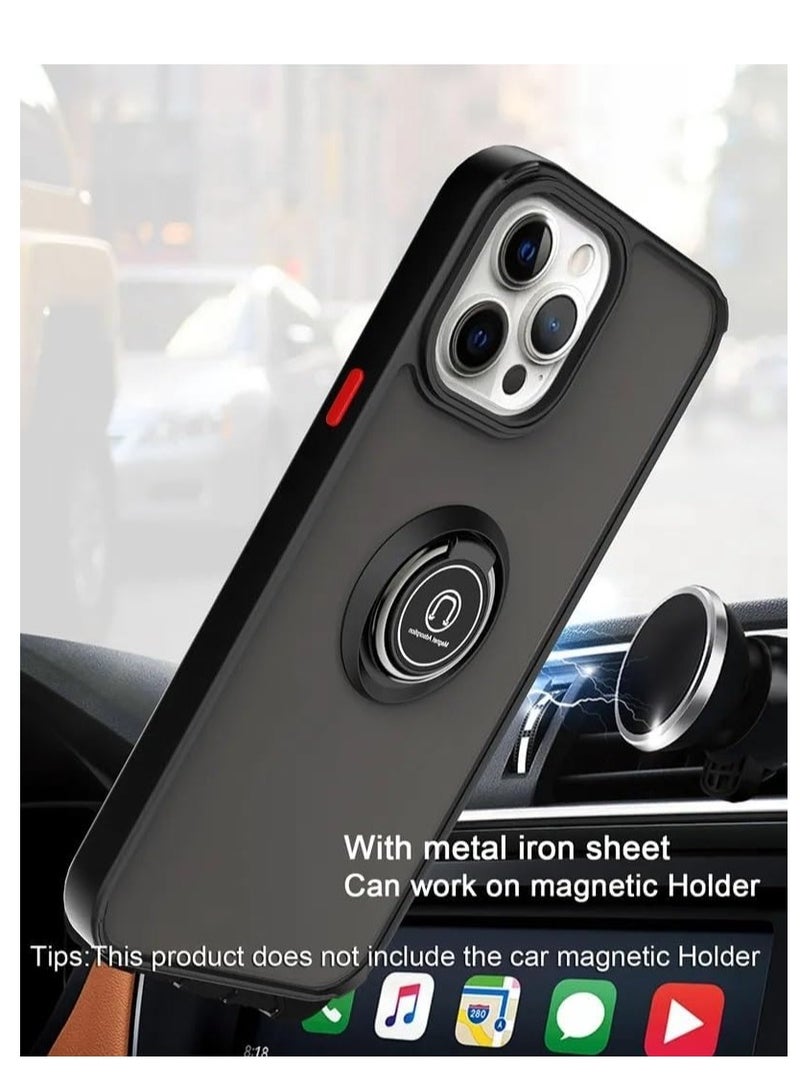 ELTRAZONE Case for Iphone 15 Pro Max Case Cover Metal Ring Holder Grip Kickstand Car Magnetic Mount Shockproof Matte Hard Back Bumper Case for Iphone 15 Pro Max 5G (Black+Red) - Image 2