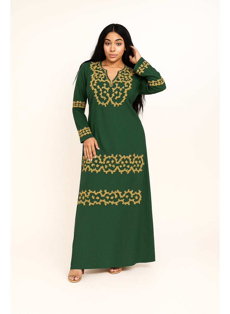 فستان ماكسي نسائي بمقاس كبير، بأكمام طويلة، تصميم مطرز بالورود، مقاس 60-90 كجم