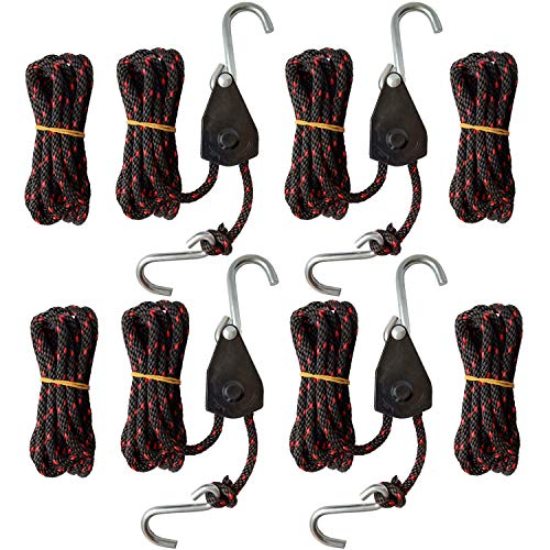 FishYuan Boat Trailer Tie-Downs, 1/4" Kayak and Canoe Bow and Stern Tie Downs Ropes (4 PCS 10ft Ratchet tie Down Rope + 4 PCS 10ft Rope) - Image 1