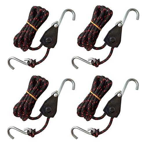 FishYuan Boat Trailer Tie-Downs, 1/4" Kayak and Canoe Bow and Stern Tie Downs Ropes (4 PCS 10ft Ratchet tie Down Rope + 4 PCS 10ft Rope) - Image 2