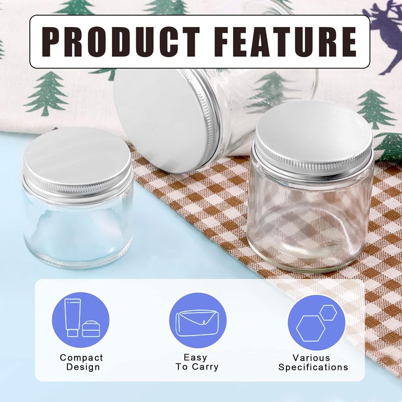 Glarks 12 Pack 2oz 4oz 8oz Glass Jars with Lids, Round Clear Glass Jars with Inner Liner and Silver Lids for Storing Creams, Beauty Products, Cosmetic, Lotion and Ointments - Image 4