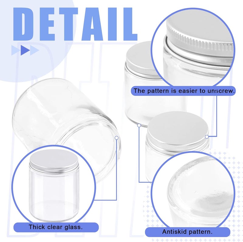 Glarks 12 Pack 2oz 4oz 8oz Glass Jars with Lids, Round Clear Glass Jars with Inner Liner and Silver Lids for Storing Creams, Beauty Products, Cosmetic, Lotion and Ointments - Image 3