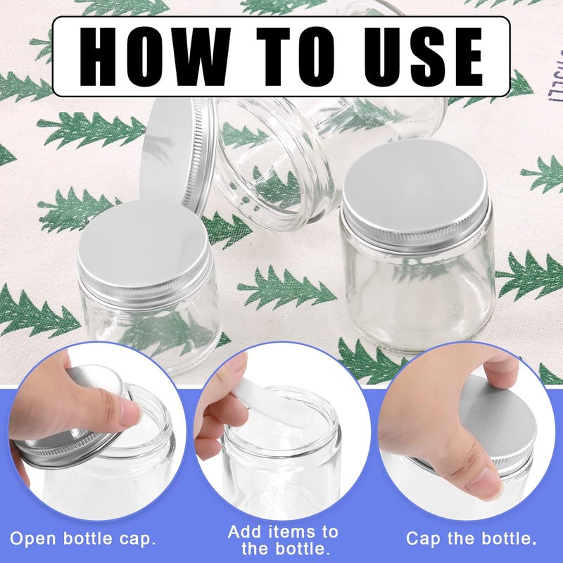 Glarks 12 Pack 2oz 4oz 8oz Glass Jars with Lids, Round Clear Glass Jars with Inner Liner and Silver Lids for Storing Creams, Beauty Products, Cosmetic, Lotion and Ointments - Image 5