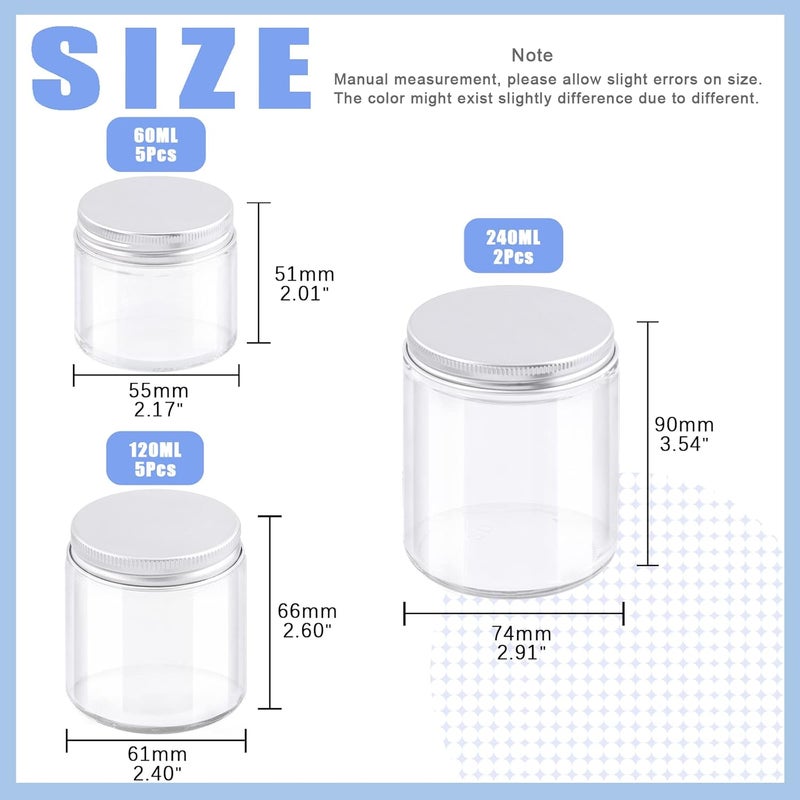 Glarks 12 Pack 2oz 4oz 8oz Glass Jars with Lids, Round Clear Glass Jars with Inner Liner and Silver Lids for Storing Creams, Beauty Products, Cosmetic, Lotion and Ointments - Image 2