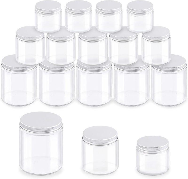 Glarks 12 Pack 2oz 4oz 8oz Glass Jars with Lids, Round Clear Glass Jars with Inner Liner and Silver Lids for Storing Creams, Beauty Products, Cosmetic, Lotion and Ointments - Image 1