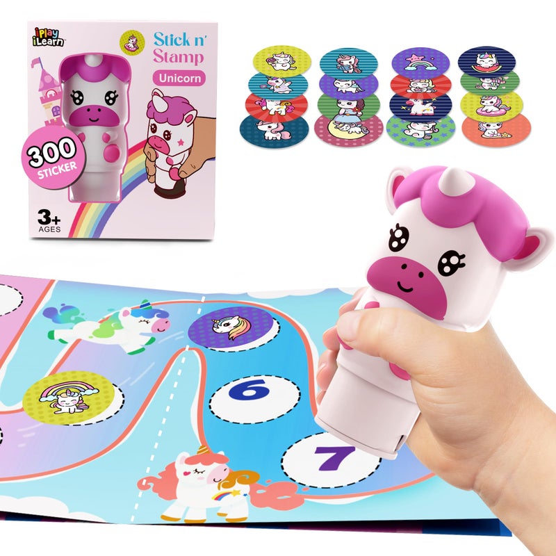 iPlay, iLearn Kids Unicorn Sticker Stamp Set - 400+ Stickers 18-Page Activity Book, Toddler Creative Mess-Free Art Craft Educational Travel Toy, Birthday Easter Basket Gifts 3 4 5 6 Year Old Girl Boy - Image 1