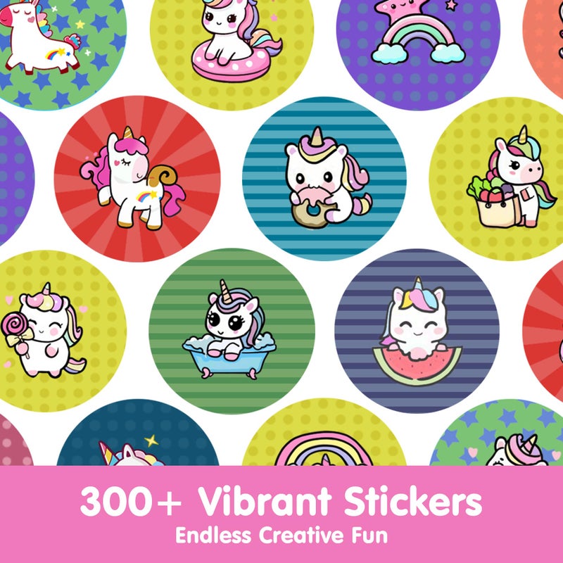 iPlay, iLearn Kids Unicorn Sticker Stamp Set - 400+ Stickers 18-Page Activity Book, Toddler Creative Mess-Free Art Craft Educational Travel Toy, Birthday Easter Basket Gifts 3 4 5 6 Year Old Girl Boy - Image 4