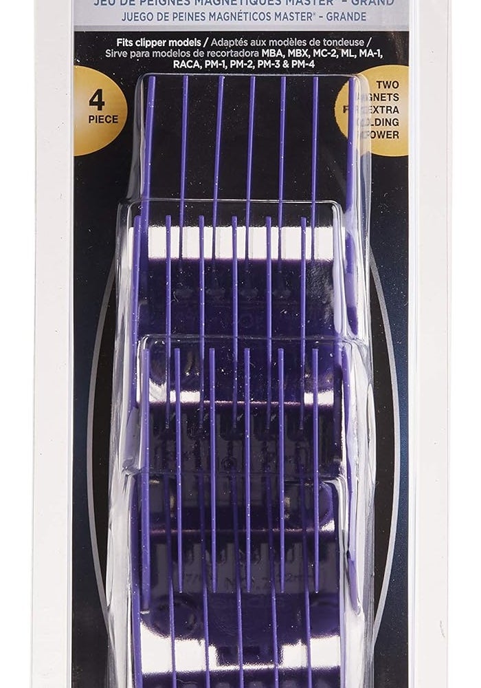 Andis 01415 Master Dual Magnet Large Comb Set - High-Grade Metal with 4 Sizes for Precision Grooming - Purple - Image 2