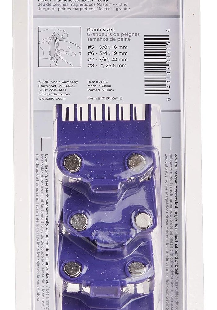 Andis 01415 Master Dual Magnet Large Comb Set - High-Grade Metal with 4 Sizes for Precision Grooming - Purple - Image 3