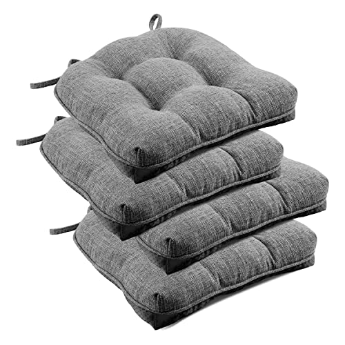 downluxe Indoor Chair Cushions for Dining Chairs Tufted Overstuffed Textured Foam Kitchen Chair Pads with Ties and NonSlip Backing 155 x 155 x 4 Dark Grey 4 Pack