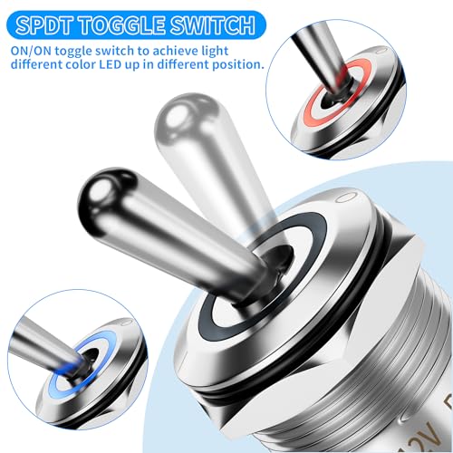 DaierTek Lighted 12V Waterproof Toggle Switch IP67 12 Volt LED RGB(RED Green Blue) 16mm Pre-Wired for Car Boat Marine -3Pack - Image 4