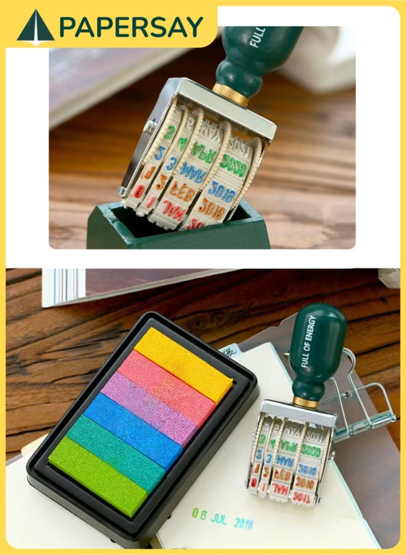 PAPERSAY Roller Date Stamp, Retro Small Date Stamper,Wooden Date Stamp Day Month Year Date, with Wooden Handle Base, for DIY Craft Card Making Planner Scrapbooking, Office Stamps.( Vintage Green)  - Image 3