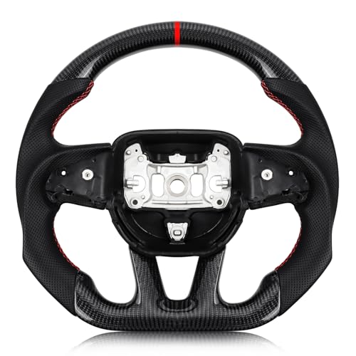 VOONKE Real Carbon Fiber Steering Wheel For Dodge/Jeep Grand Cherokee/SXT/GT/RT/SRT/HELLCAT D-shaped Nappa Perforated Leather Flat-bottom Steering Wheel - Image 1