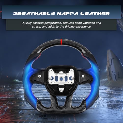 VOONKE Real Carbon Fiber Steering Wheel For Dodge/Jeep Grand Cherokee/SXT/GT/RT/SRT/HELLCAT D-shaped Nappa Perforated Leather Flat-bottom Steering Wheel - Image 2