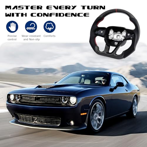 VOONKE Real Carbon Fiber Steering Wheel For Dodge/Jeep Grand Cherokee/SXT/GT/RT/SRT/HELLCAT D-shaped Nappa Perforated Leather Flat-bottom Steering Wheel - Image 5