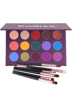 Vodisa Colorful Eyeshadow Palette Matte Shimmer High Pigmented Eyeshadow Pallet 15 Colors Professional Makeup Nudes Warm Natural Long Lasting Waterproof Eye Shadow With Make Up Brushes Set (Purple)  - Image 1