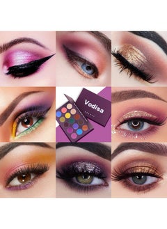 Vodisa Colorful Eyeshadow Palette Matte Shimmer High Pigmented Eyeshadow Pallet 15 Colors Professional Makeup Nudes Warm Natural Long Lasting Waterproof Eye Shadow With Make Up Brushes Set (Purple)  - Image 4