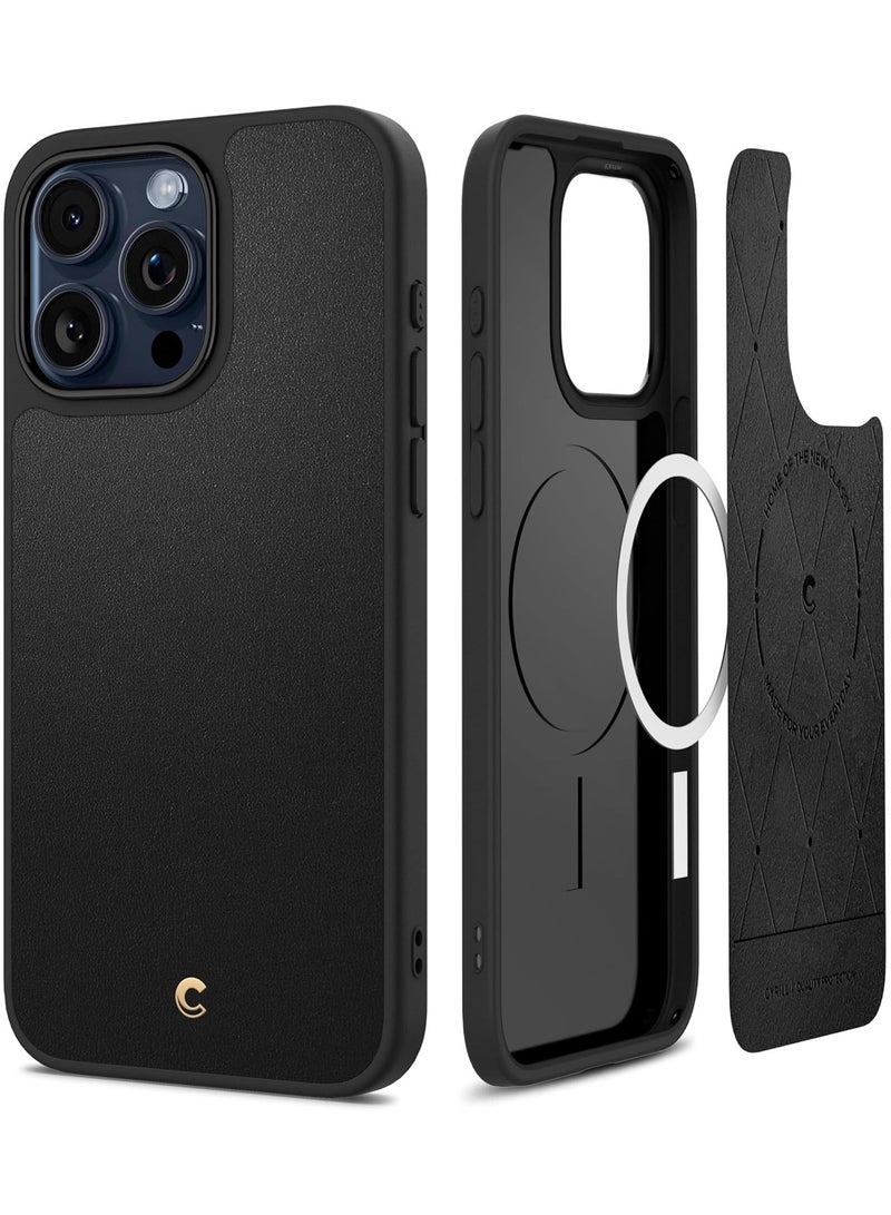 CYRILL Kajuk Mag Compatible with iPhone 15 Pro Max Case Cover [Premium Vegan Leather] Compatible with MagSafe - Black - Image 1