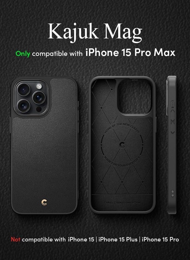 CYRILL Kajuk Mag Compatible with iPhone 15 Pro Max Case Cover [Premium Vegan Leather] Compatible with MagSafe - Black - Image 2