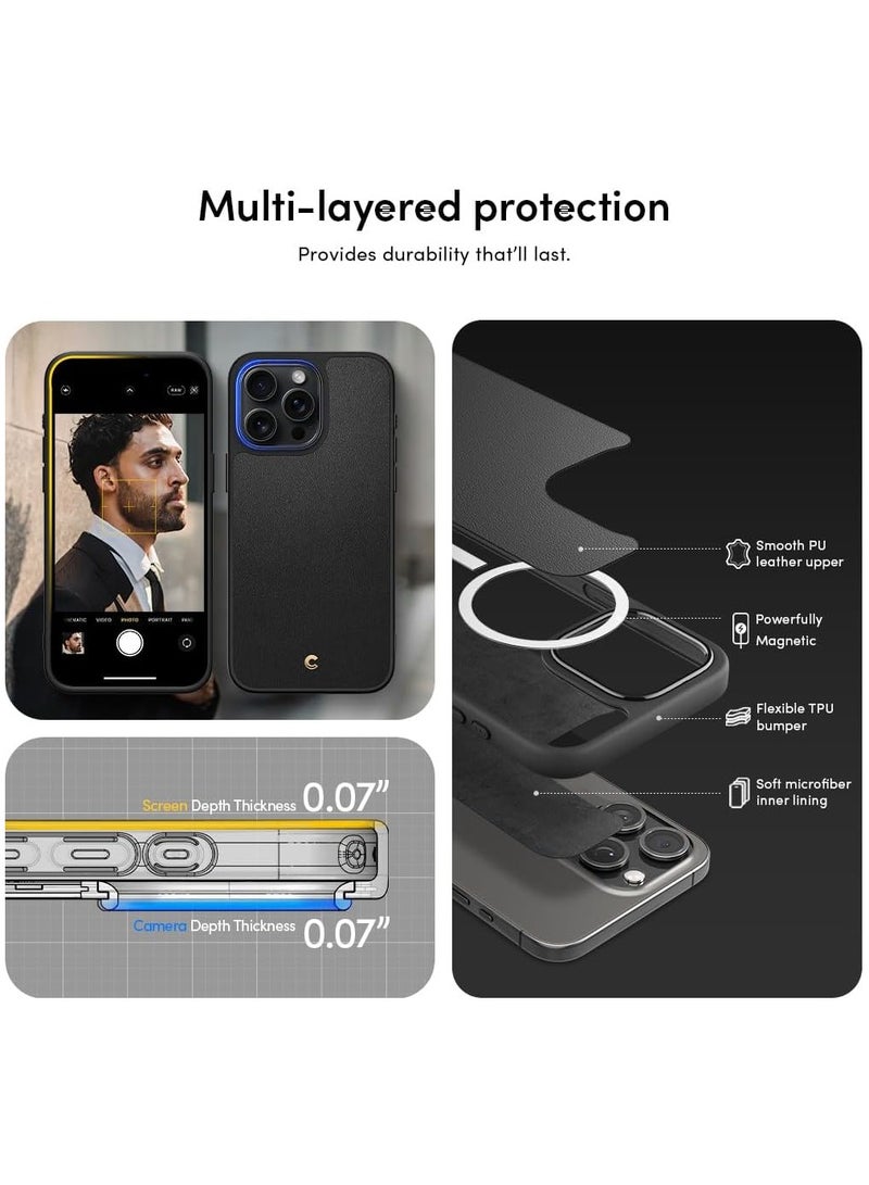 CYRILL Kajuk Mag Compatible with iPhone 15 Pro Max Case Cover [Premium Vegan Leather] Compatible with MagSafe - Black - Image 4