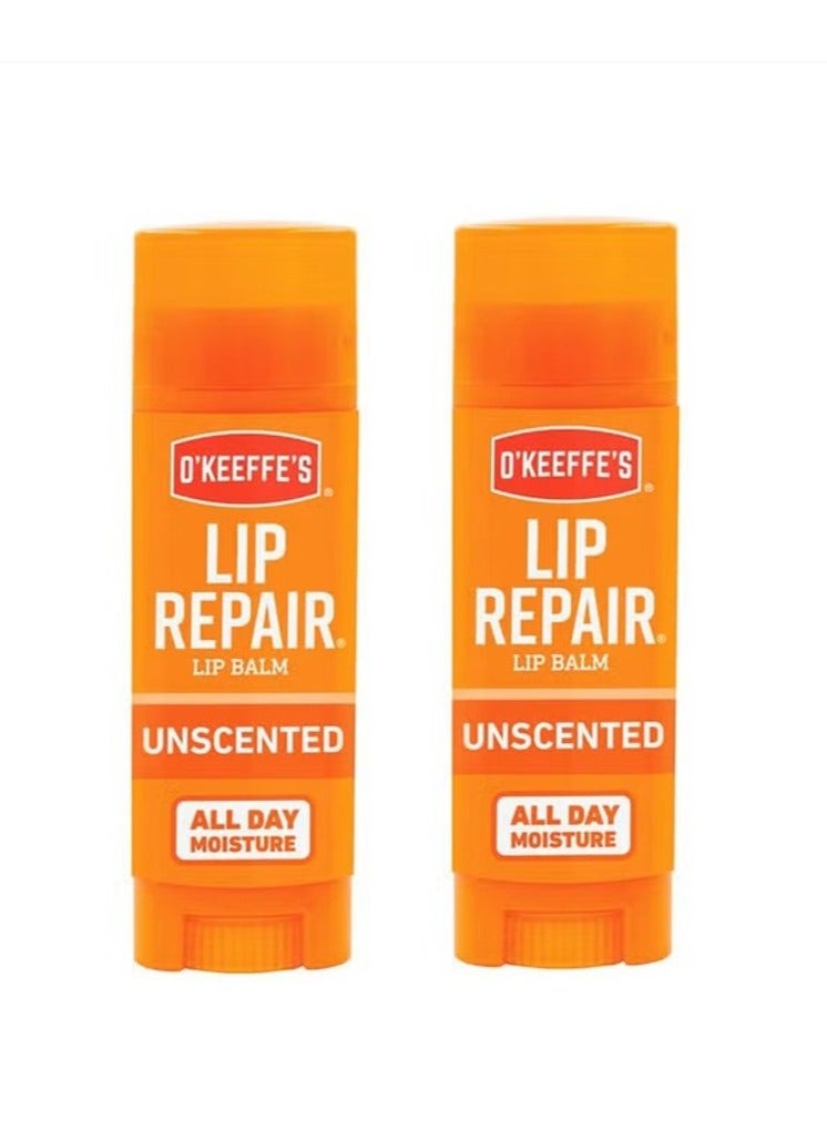 O'Keeffe's Pack Of 2 Unscented Lip Repair Lip Balm for Dry Cracked Lips Stick 4.2g - Image 1