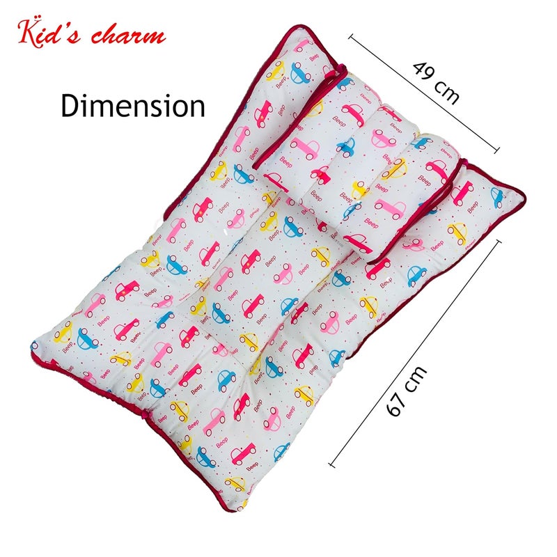 Kid's Charm Kids Charm Car Mega 3 in 1 Babys Cotton Bed Cum Carry Bed Printed Baby Sleeping BagBaby BedInfant Portable for Unisex Easily Portable Light Weight Carry for New Born 48 Months Old Pink - Image 5