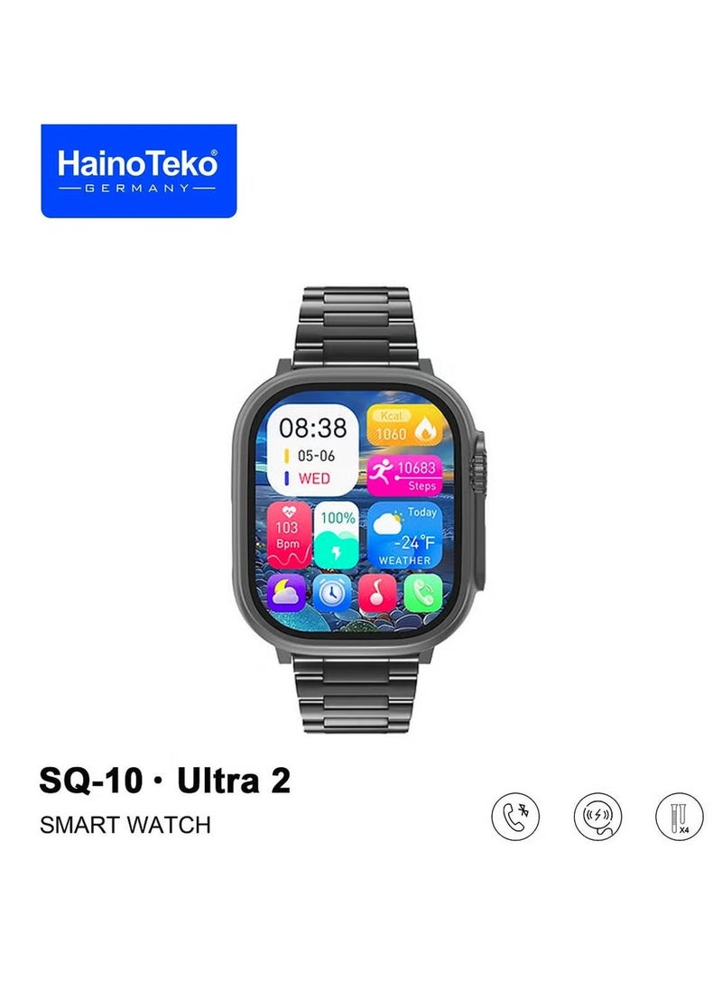 Haino Teko SQ10 Ultra Smart Watch with 2.2 Inch AMOLED Display, 4 Interchangeable Straps, and Wireless Charger for Gents & Boys – Stylish, High-Performance Smartwatch in Black  - Image 2