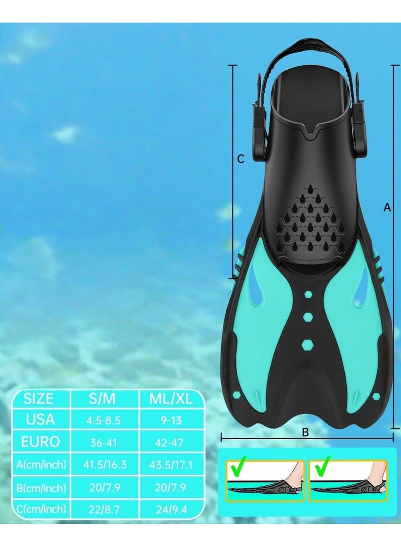 Soofam Snorkel Fins Adjustable Buckles Open Heel Swim Flippers Travel Size Short Swim Fins for Snorkeling Diving Swimming Adult Men Womens(S/M 36-41) - Image 4