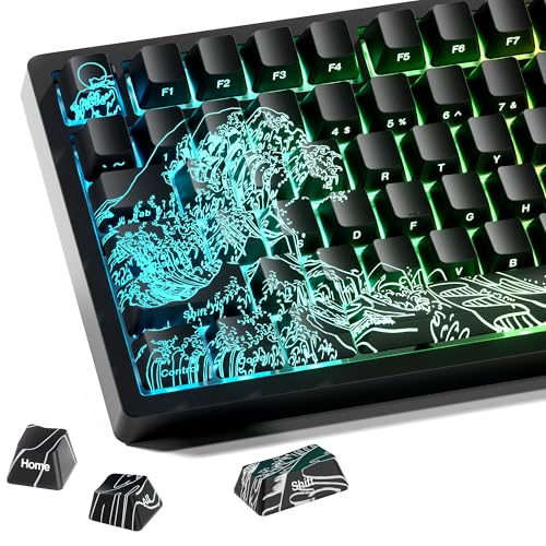 HITIME x XVX Kanagawa Keycaps 60 75 100 Percent - Shine Through Keycaps w/IMD Tech, for Mechanical Keyboards, Full 118 Key Set, OEM Profile, Lines Backlit, Side Printed - Black - Image 1