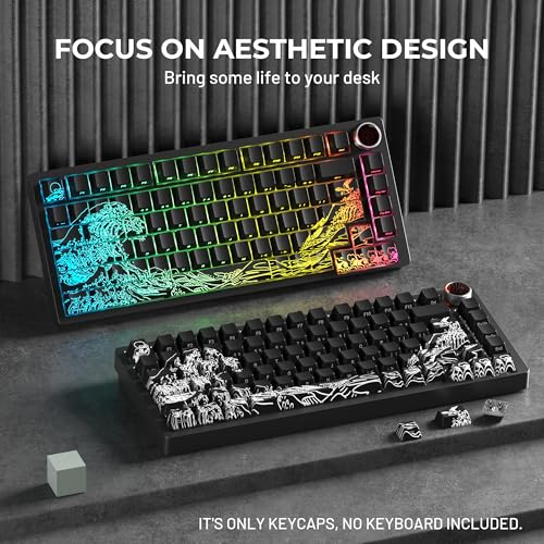 HITIME x XVX Kanagawa Keycaps 60 75 100 Percent - Shine Through Keycaps w/IMD Tech, for Mechanical Keyboards, Full 118 Key Set, OEM Profile, Lines Backlit, Side Printed - Black - Image 2