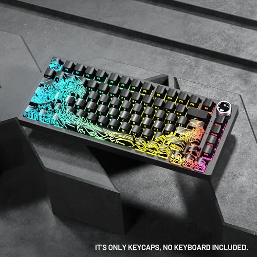 HITIME x XVX Kanagawa Keycaps 60 75 100 Percent - Shine Through Keycaps w/IMD Tech, for Mechanical Keyboards, Full 118 Key Set, OEM Profile, Lines Backlit, Side Printed - Black - Image 5