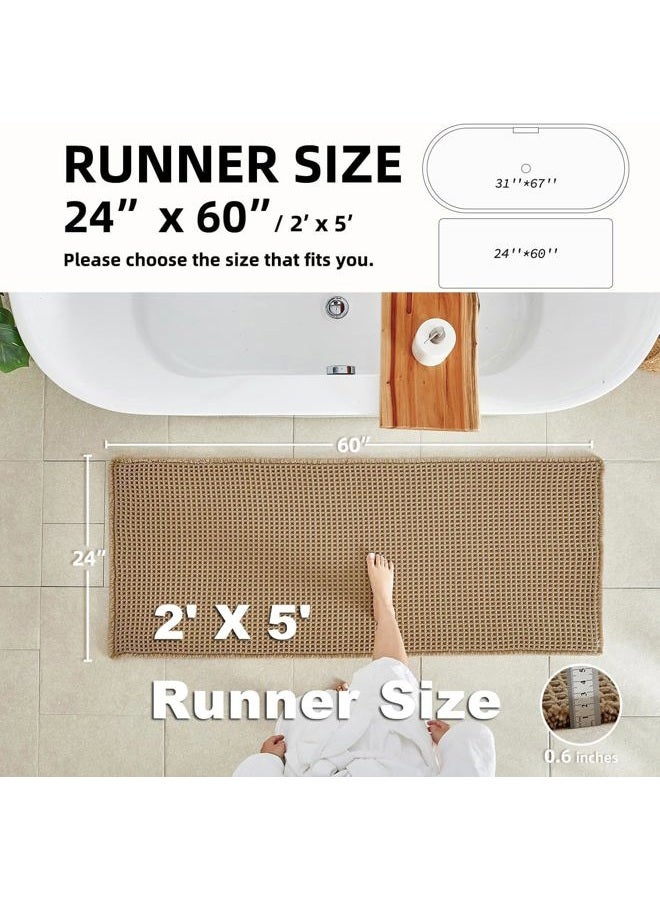 TYUU Waffle Runner Rug Bathroom, Long Boho Bathroom Rugs Non Slip Washable Super Absorbent Quick Dry Farmhouse Bath Decor, 60"x24" Khaki - Image 2