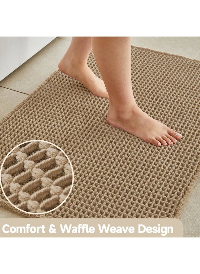 TYUU Waffle Runner Rug Bathroom, Long Boho Bathroom Rugs Non Slip Washable Super Absorbent Quick Dry Farmhouse Bath Decor, 60"x24" Khaki - Image 3