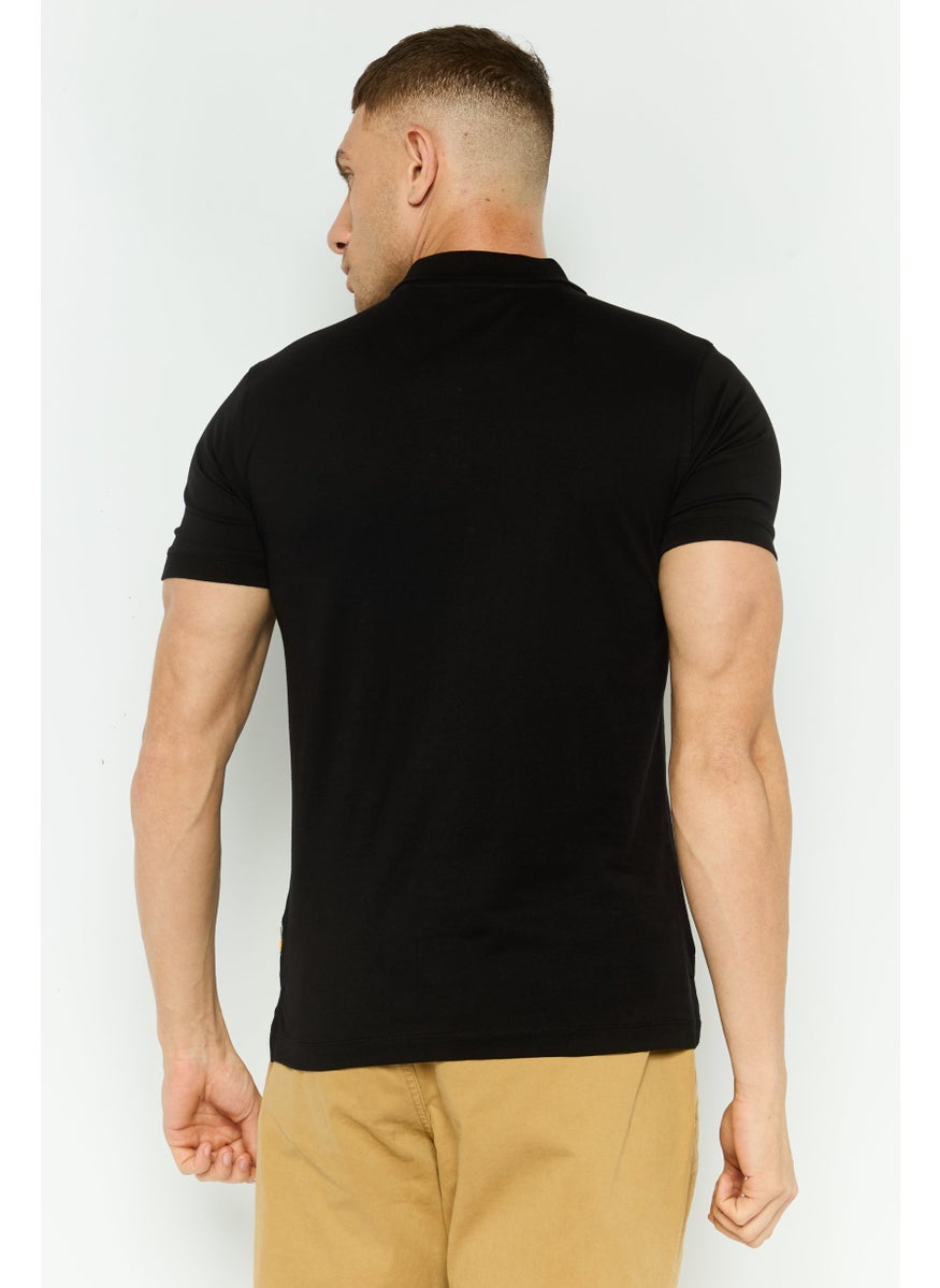 Gazzarrini Men Regular Fit Brand Logo Short Sleeves Polo Shirt, Black  - Image 2