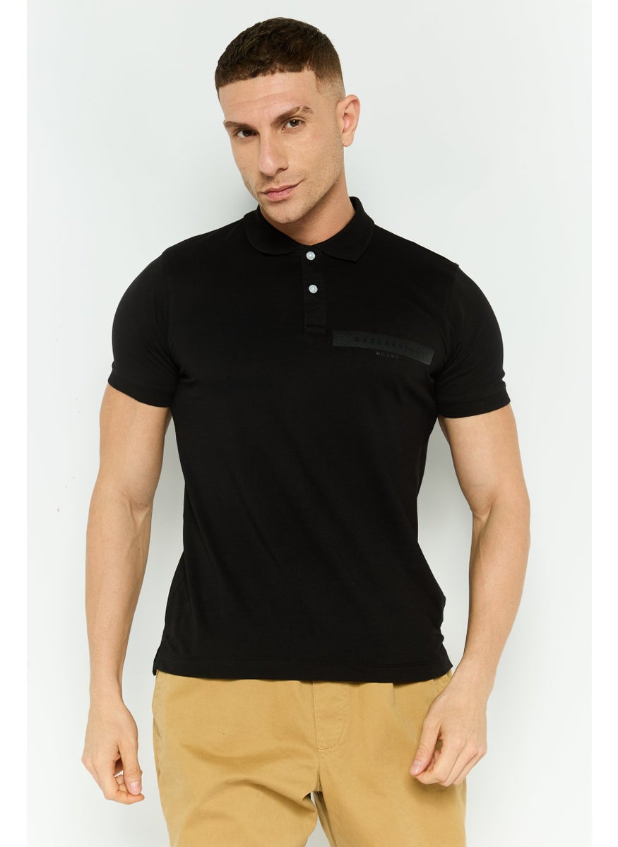 Gazzarrini Men Regular Fit Brand Logo Short Sleeves Polo Shirt, Black  - Image 1