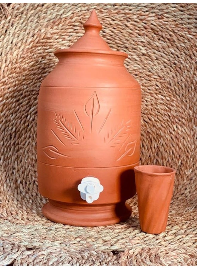 زير فخاري مزخرف مع كوب – خزان مياه طبيعي للحفاظ على برودة الماء - Image 2