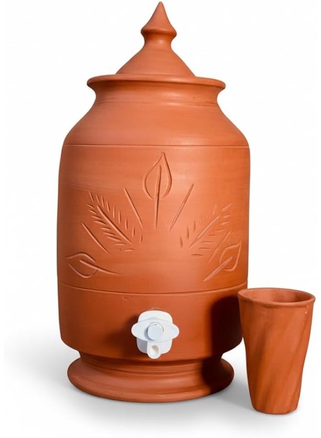 زير فخاري مزخرف مع كوب – خزان مياه طبيعي للحفاظ على برودة الماء - Image 3