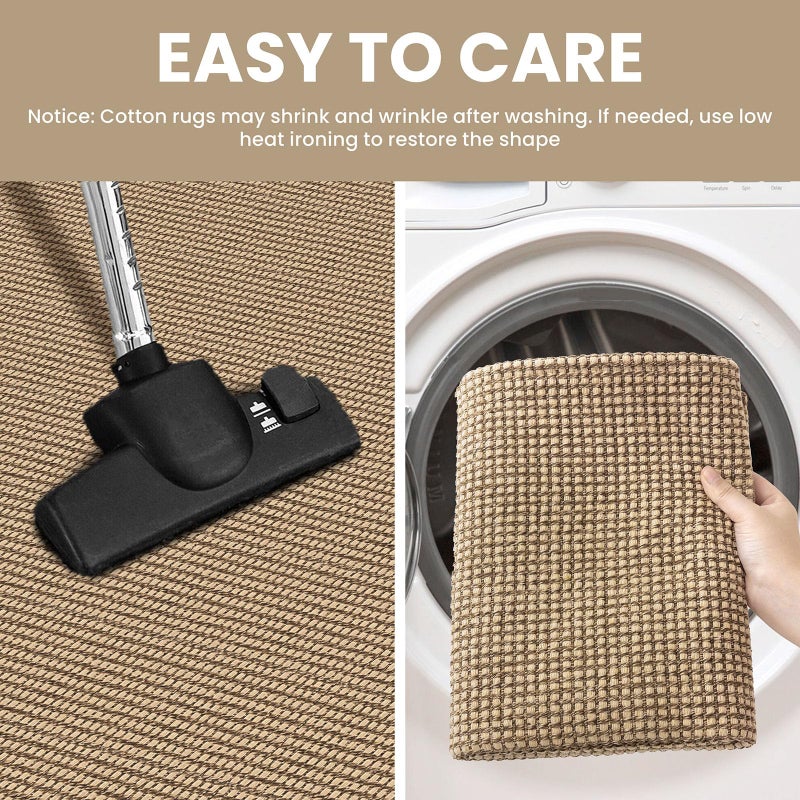 IOHOUZE Washable Runner Rug 2x6 Non Slip Rubber Backed Runners for Hallways Entryway Runner Indoor, Kitchen Rugs Woven Cotton Floor Carpet for Hall Entrance Bedroom, Orange/Tan/Brown - Image 4