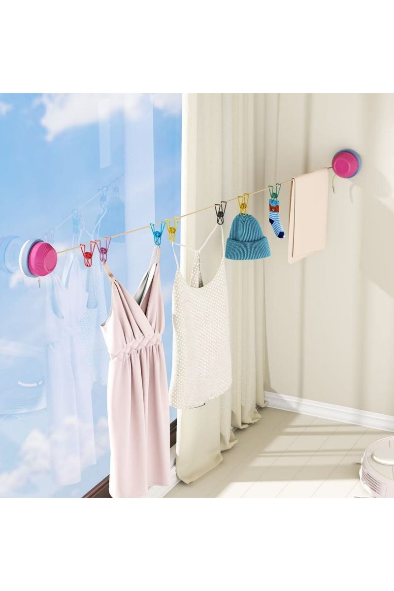حبل غسيل منزلي محمول مزود بمشبك وحبل تجفيف قابل للسحب، مثبت على الحائط بدون ثقب - Image 1