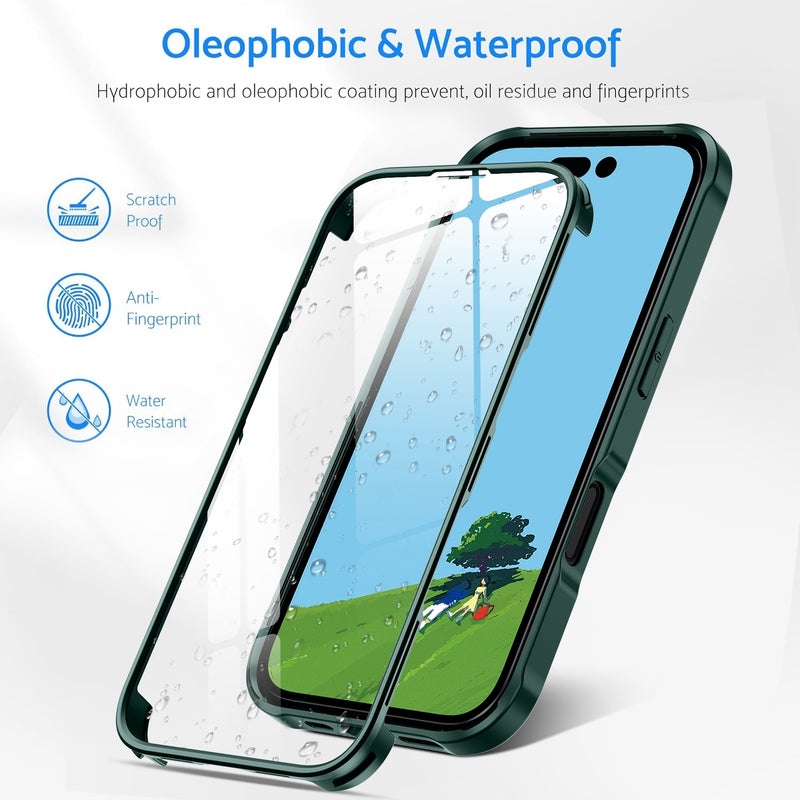 HuHa Protective Cover For iPhone 16 Double-sided Plastic Glass Phone Protective Case(Dark Green) - Image 3