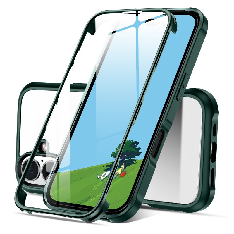 HuHa Protective Cover For iPhone 16 Double-sided Plastic Glass Phone Protective Case(Dark Green) - Image 1