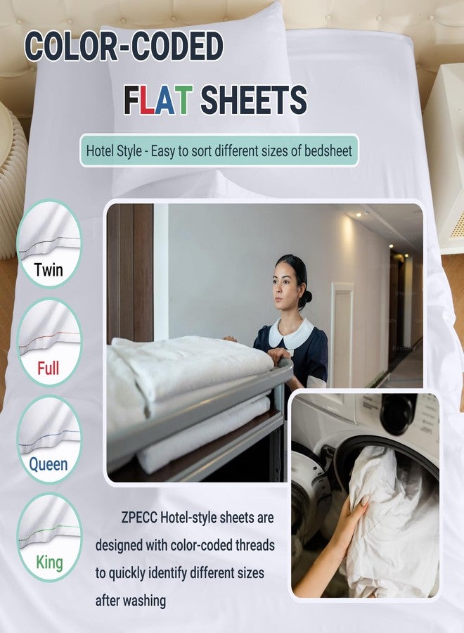 ZPECC Twin Flat Sheet Only 1 Pack, Durable White Top Bed Sheets Hypoallergenic Soft Brushed Microfiber Color-Coded Hem Threads, 66"x96" - Image 4