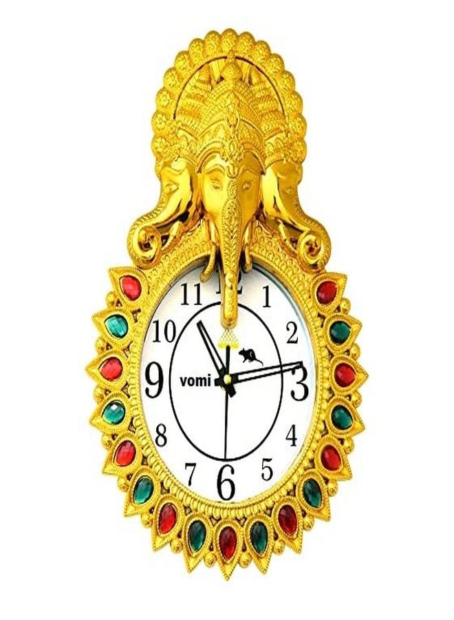 VOMI Ganesha Panchmukhi Wall Clock for Decor With Stone - Golden Decorative Item for Living Room - Image 1
