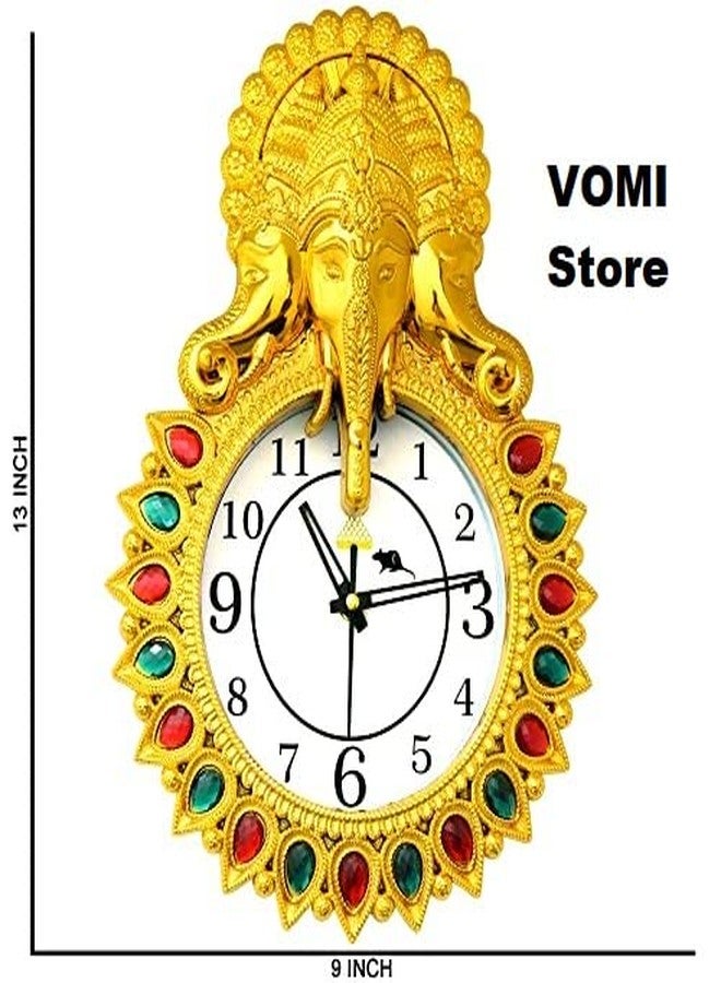 VOMI Ganesha Panchmukhi Wall Clock for Decor With Stone - Golden Decorative Item for Living Room - Image 2